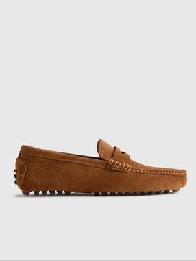 Quince Essential Suede Driving Loafers Mens 9 Whiskey Brown Leather NIB
